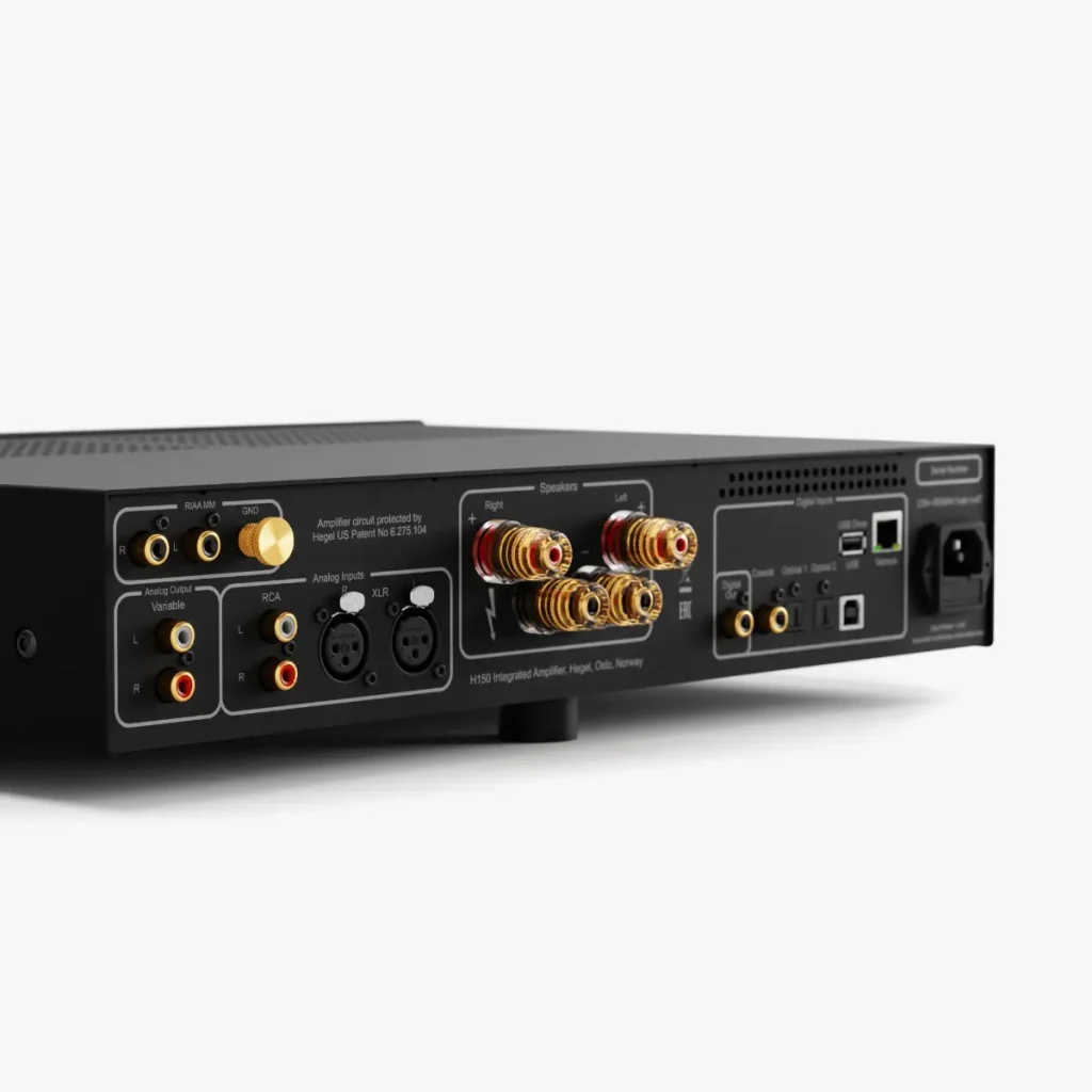 Hegel H150 streaming integrated amplifier rear panel close up