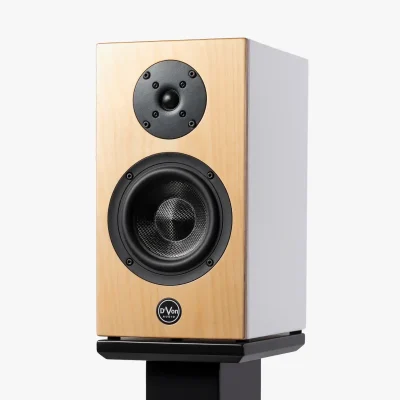 D'Von Audio SQ-10 standmount speaker in birch / white finish