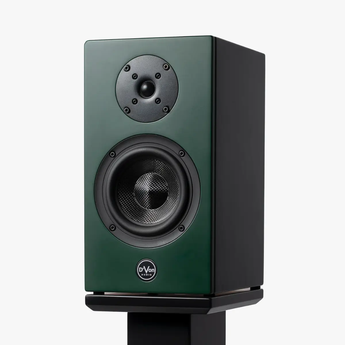 D'Von Audio SQ-10 standmount speaker in dark forest green finish