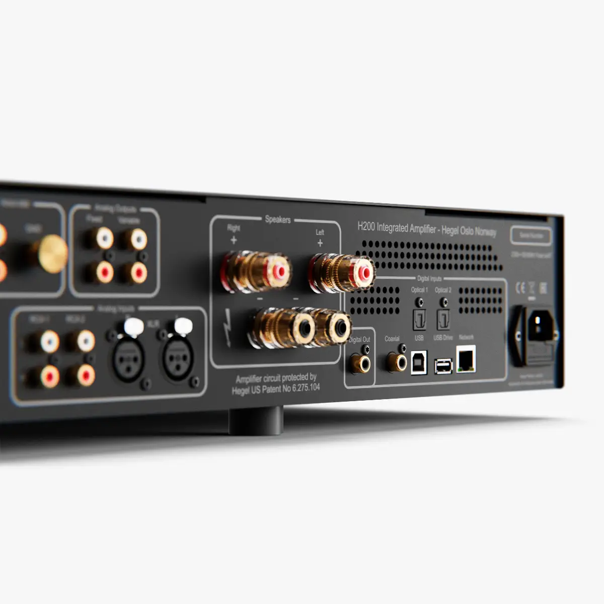 Rear panel of the Hegel H200 integrated amplifier